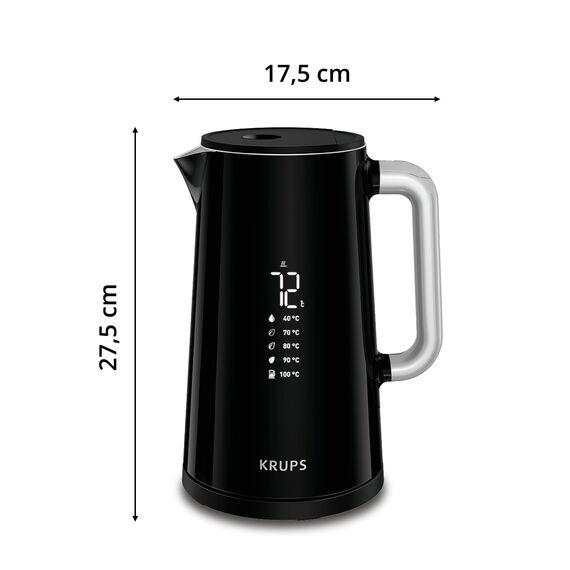 Krups Smart'n Light Wasserkocher, 5 Temperaturen, 1,7 Liter Fassungsvermögen, Innenleben aus Edelstahl, Doppelwandig, Schwarz, BW801810
