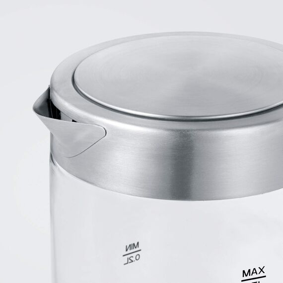 SEVERIN Mini Glas Wasserkocher 0,5 L, leistungsstark und kompakt in hochwertigem Design, elektrischer Wasserkocher mit Kalkfilter, Edelstahl/schwarz, WK 3472