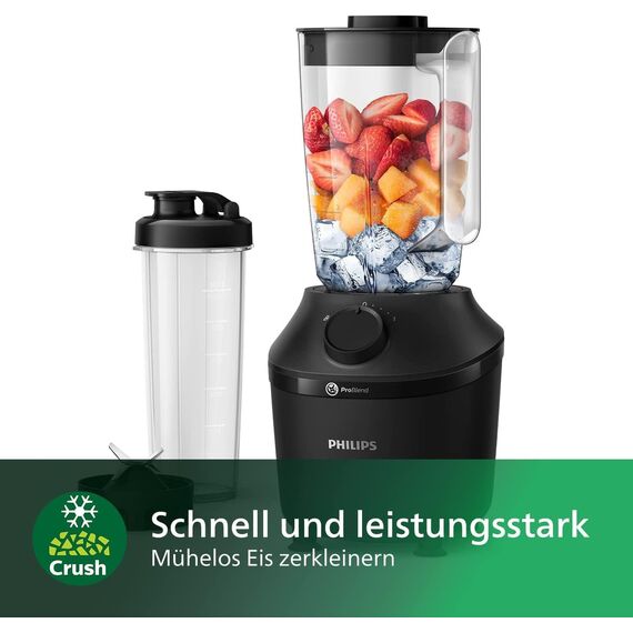 Philips HR2041/41 Standmixer (450 Watt, ProBlend-Technologie, 1,9 Liter Kunststoffbehälter, inkl. Trinkflasche) schwarz