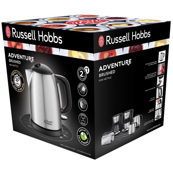 Russell Hobbs Bollitore Compatto Adventure, 1L, Filtro Anticalcare, 2400W, Acciaio Satinato, 24991-70