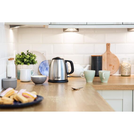 Russell Hobbs Bollitore Compatto Adventure, 1L, Filtro Anticalcare, 2400W, Acciaio Satinato, 24991-70
