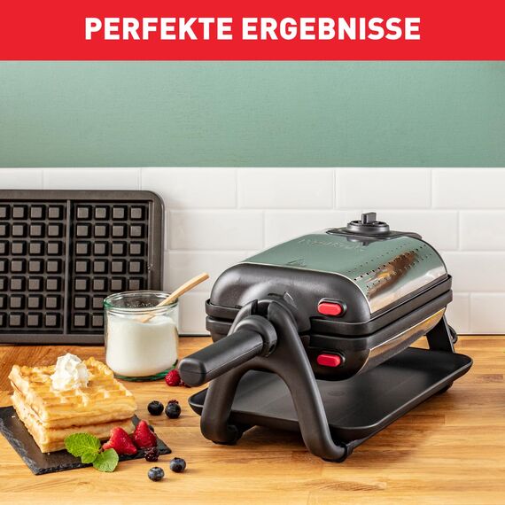Tefal King Size Waffeleisen WM756D, Doppelwaffeleisen für 2 belgische, Dreh-Funktion, antihaftbeschichtete Platten, Dicke Waffeln, Temperaturregler,leichte Reinigung,120W,1L [Energieklasse A+]
