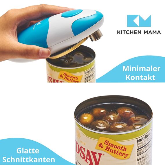 Elektrischer Dosenöffner Auto von Kitchen Mama: Öffnen Sie Ihre Konservendosen einfach per Knopfdruck – automatisch, freihändig, mit glattem Rand, lebensmittelecht, batteriebetrieben (Himmelblau)