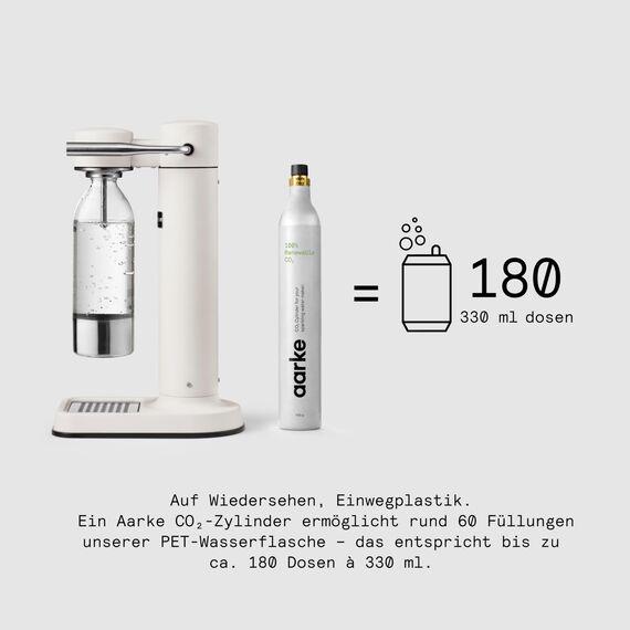 Aarke Carbonator 3, Wassersprudler aus Edelstahl im modernen Mattweiß Finish mit BPA-freier 1L PET-Flasche, Sprudelwasserbereiter für Leitungswasser, kompatibel mit 60L CO2-Zylindern