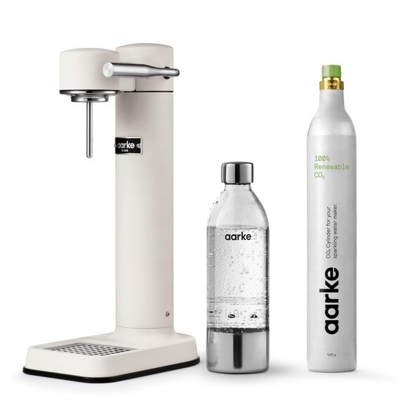 Aarke Carbonator 3, Premium Wassersprudler, Mattweiß Finish + Aarke 60L CO2-Zylinder, 100% erneuerbares CO2