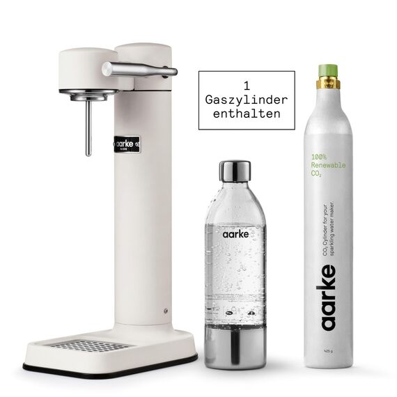 Aarke Carbonator 3, Premium Wassersprudler, Mattweiß Finish + Aarke 60L CO2-Zylinder, 100% erneuerbares CO2