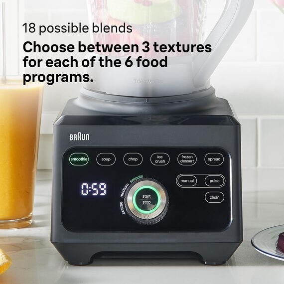Braun PowerBlend 9 JB9040BK Hochleistungs-Standmixer mit 1600 Watt Motor, 2 l Tritan-Behälter, 18 Programme, 10 Geschwindigkeiten, Schwarz