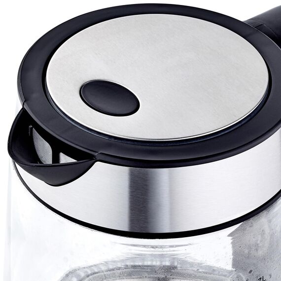 Amazon Basics Elektrischer Wasserkocher aus Glas, 1,7 l, 2200 W, Schwarz, Silber