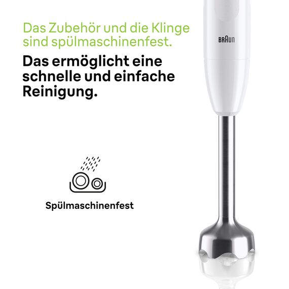 Braun Stabmixer MQ10.001M MultiQuick 1 - Extra Leichter Pürierstab mit Edelstahl-Mixfuß und EasyTwist System, inkl. 600 ml Mix- & Messbecher, 450 Watt, Weiß