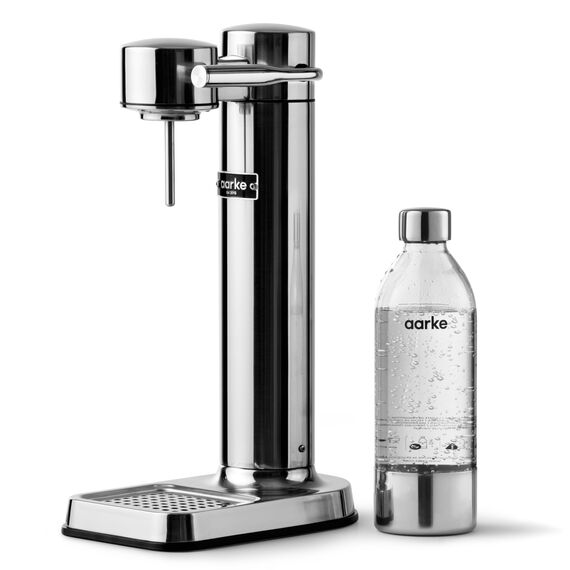 Aarke Carbonator 3, Wassersprudler aus Edelstahl im modernen Edelstahl Finish mit BPA-freier 1L PET-Flasche, Sprudelwasserbereiter für Leitungswasser, kompatibel mit 60L CO2-Zylindern
