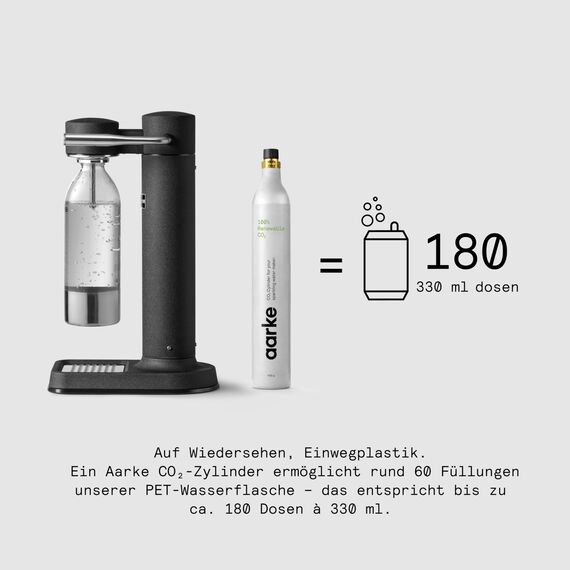 Aarke Carbonator 3, Wassersprudler aus Edelstahl im modernen Mattschwarz Finish mit BPA-freier 1L PET-Flasche, Sprudelwasserbereiter für Leitungswasser, kompatibel mit 60L CO2-Zylindern