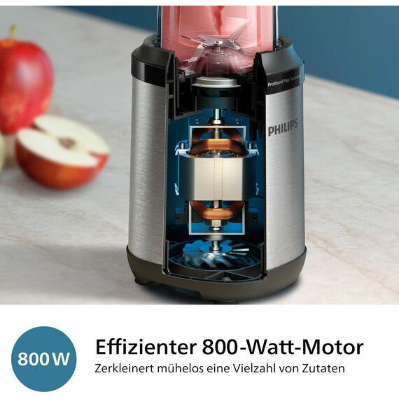 Philips 5000 Series Standmixer - Mini Smoothie Maker, Abnehmbare Klingen, 700ml Becher, ProBlend Plus-Technologie, Leicht zu reinigen, Elegantes, kompaktes Design. 800Watt Leistung. Silber (HR2764/00)
