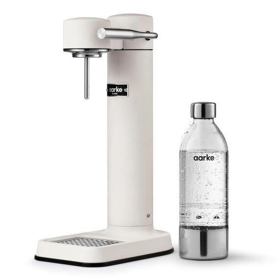 Aarke Carbonator 3, Wassersprudler aus Edelstahl im modernen Mattweiß Finish mit BPA-freier 1L PET-Flasche, Sprudelwasserbereiter für Leitungswasser, kompatibel mit 60L CO2-Zylindern