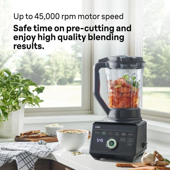 Braun PowerBlend 9 JB9040BK Hochleistungs-Standmixer mit 1600 Watt Motor, 2 l Tritan-Behälter, 18 Programme, 10 Geschwindigkeiten, Schwarz