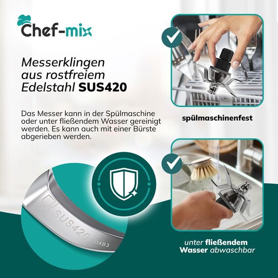Chef-Mix Messer Ersatz für Vоrwerk Thermоmix Messer TM31 - Ersatzmesser aus Edelstahl inkl Dichtung - Zubеhör für TM31 Küchenmaschine