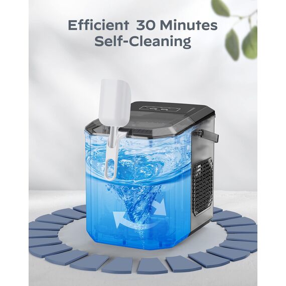 Silonn Eiswürfelmaschine mit Griff-Eiswürfelkorb – Tragbar & Selbstreinigend, Mini Ice Maker 9 Eiswürfel/6 Min. 12 KG/Tag, Eiswürfel einfach entnehmen und überall nutzen