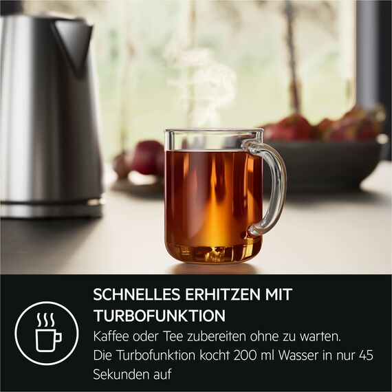 AEG Wasserkocher Deli 5, 2400 Watt, 5 Einstellbare Temperaturstufen, 1,7 l, 3-fache Automatische Sicherheitsabschaltung, Anti-Tropf- und Warmhaltefunktion, Einhand-Deckelöffnung, Edelstahl, K5-1-6ST