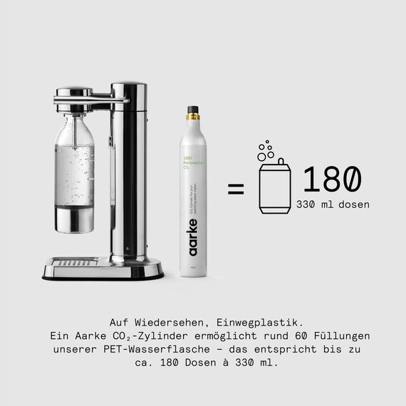 Aarke Carbonator 3, Wassersprudler aus Edelstahl im modernen Edelstahl Finish mit BPA-freier 1L PET-Flasche, Sprudelwasserbereiter für Leitungswasser, kompatibel mit 60L CO2-Zylindern