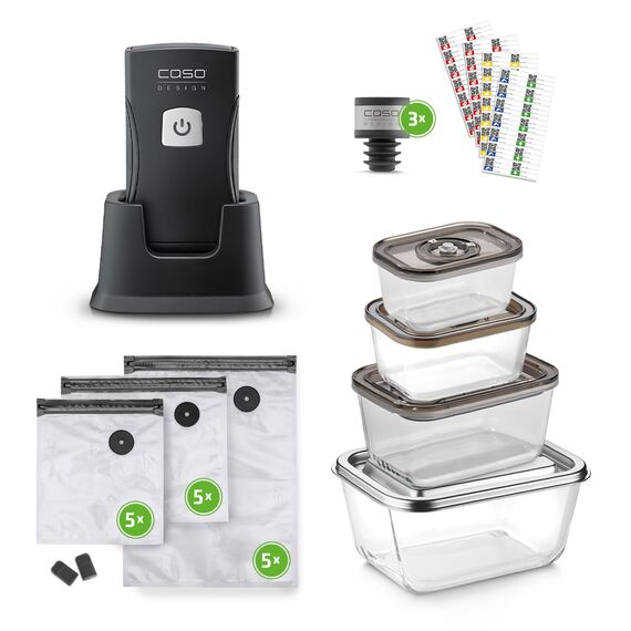 CASO Vacu OneTouch Pro Set - kabelloser Handvakuumierer mit umfangreichem Zubehör, Vakuumiergerät mit starker Pumpenleistung 12 Liter/Minute, langlebiger Lithium-Ionen-Akku für 85 min Laufzeit