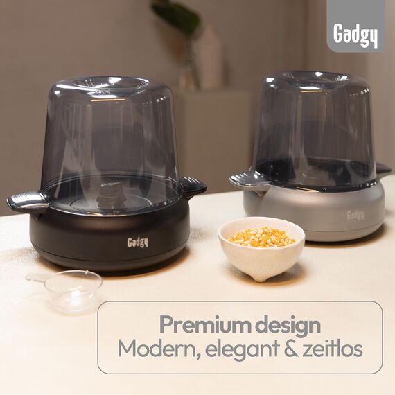 Gadgy Popcorn Maschine Premium - Popcorn Maker Heißluft 4,5 L - Popcornmaschine mit Antihaftbeschichtung & rotierenden Stäben - Popcornmaschine groß 500W matt Silber