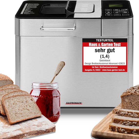 GASTROBACK Brotbackautomat Advance - Vollautomatische Brotbackmaschine + 18 Programmen inkl. Joghurtmaschine, Timer-Funktion, Zutatenfach, Sichtfenster, Brotautomat / Backmaschine in Edelstahl Optik