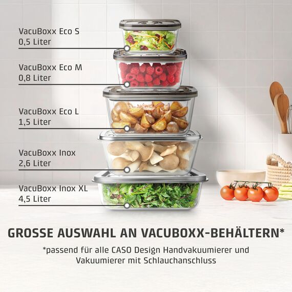 CASO Vacu OneTouch Akku-Vakuumierer – kabellos & kompakt, 3 L/Min, -0,4 bar, LED-Anzeige, Auto-Stopp, Lithium-Ionen-Akku, leichte Reinigung, inkl. ZIP-Beutel-Set & USB-C-Kabel