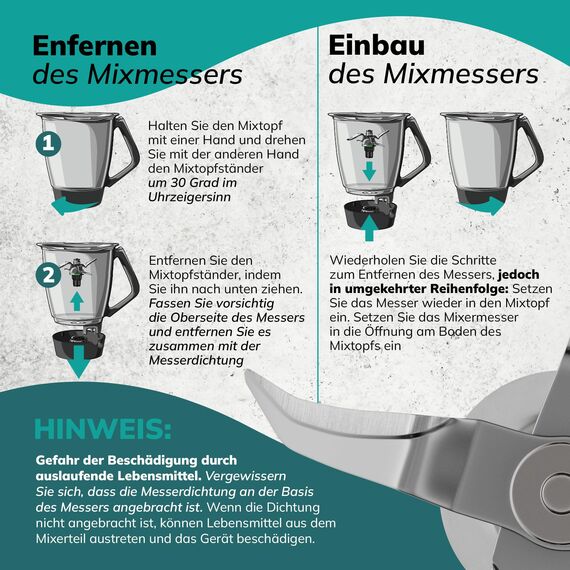 Chef-Mix Messer Ersatz für Vоrwerk Thermоmix Messer TM31 - Ersatzmesser aus Edelstahl inkl Dichtung - Zubеhör für TM31 Küchenmaschine