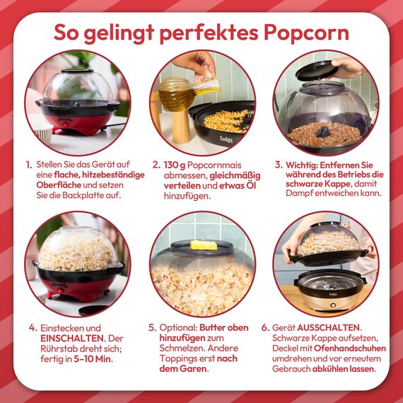 Gadgy Popcornmaschine – 800W Elektrische Popcorn Maker mit Rührwerk & Antihaft-Platte – 5L Popcornautomat für Zuhause, Partys & Filmabende – Butter, Zucker & Gewürze geeignet