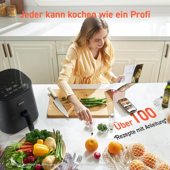 COSORI Airfryer | 4,7L 7-in-1 Heissluftfritteuse | Max 230℃ & 55dB leise Heißluftfritteuse | 100+ Rezpete | 55% Energiesparend | spülmaschinenfest | Hellgrau | L501