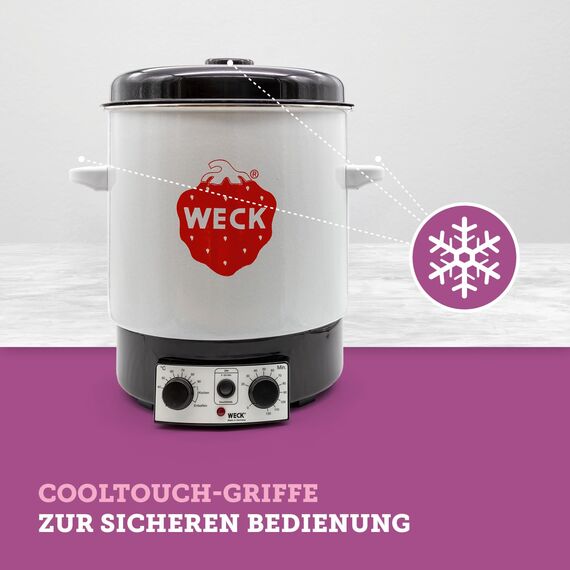 Weck Einkochautomat WAT15 (Finale Serie) Emaille mit Zeitschaltuhr & Präzisionsthermostat – 29L Einkochtopf, Glühweinkocher, Dampfentsafter, Einweckautomat – Edelstahl, Made in Germany