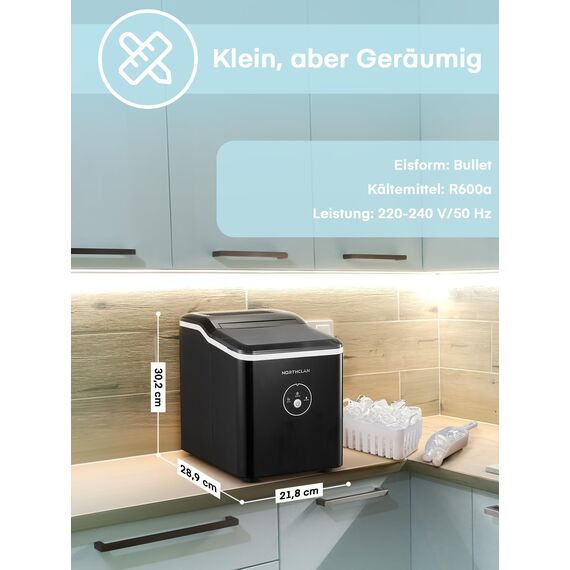 Eiswürfelmaschine Testsieger 2025, 14 kg 24 Stunden, 9 Eiswürfel in 6-8 Minuten, Gerauscharmer Betrieb, 120W Ice Maker mit Schaufel u. Korb, Eiswürfelbereiter für Zuhause, Büro (Dunkelgrau)