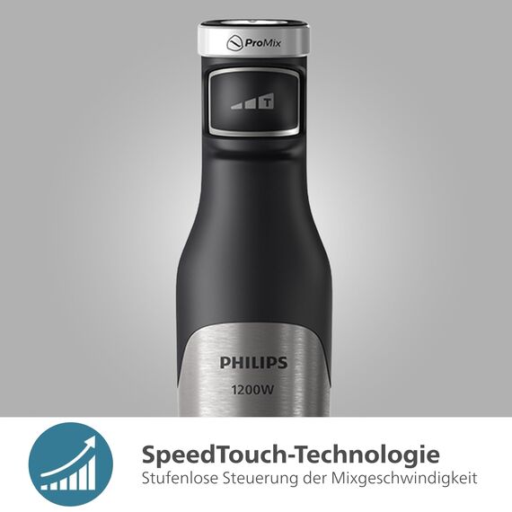Philips 5000-Serie Stabmixer inkl. Zerkleinerer, Kompakthacker, Schneebesen - 1200W Leistung. ProMix-Technologie. LED-Geschwindigkeitsanzeiger. Stufenlose Geschwindigkeitseinstellung (HR2685/00)
