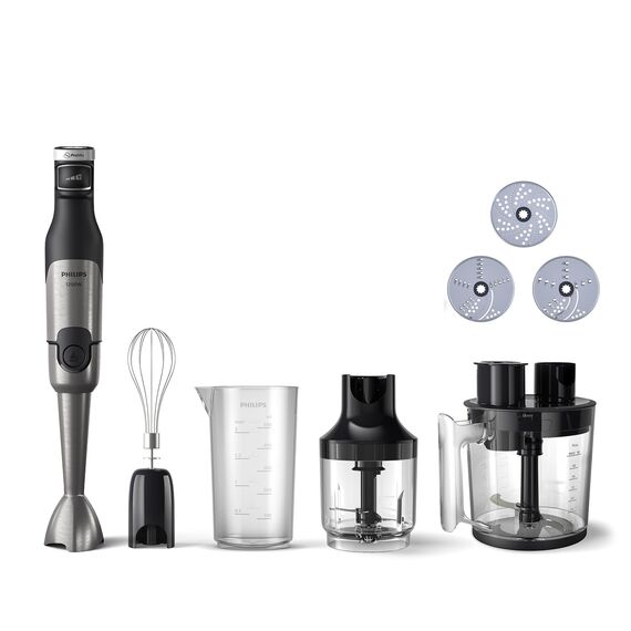 Philips 5000-Serie Stabmixer inkl. Zerkleinerer, Kompakthacker, Schneebesen - 1200W Leistung. ProMix-Technologie. LED-Geschwindigkeitsanzeiger. Stufenlose Geschwindigkeitseinstellung (HR2685/00)