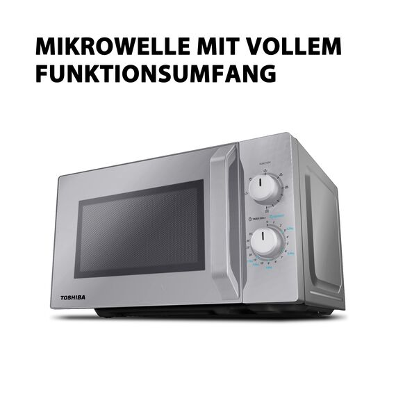 Toshiba Solo-Mikrowelle 20L MW2-MM20PF(SL), Freistehende Mikrowelle, 800W, 5 Leistungsstufen mit praktischer Auftaufunktion, LED-Beleuchtung im Innenraum, Silber
