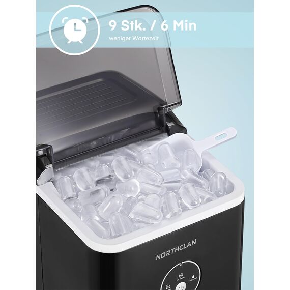 Eiswürfelmaschine Testsieger 2025, 14 kg 24 Stunden, 9 Eiswürfel in 6-8 Minuten, Gerauscharmer Betrieb, 120W Ice Maker mit Schaufel u. Korb, Eiswürfelbereiter für Zuhause, Büro (Dunkelgrau)