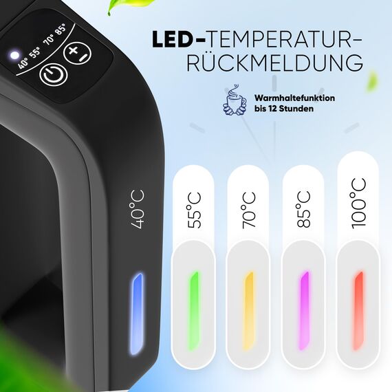 Stillstern Wasserkocher mit Temperatureinstellung [1,7L, 2200W, 40-55-70-85-100°C], 12h Warmhalten, Wasserkocher Edelstahl mit Präzisionsausguss, Schnelles Aufheizen, Teekocher Camping, Matt Finishing