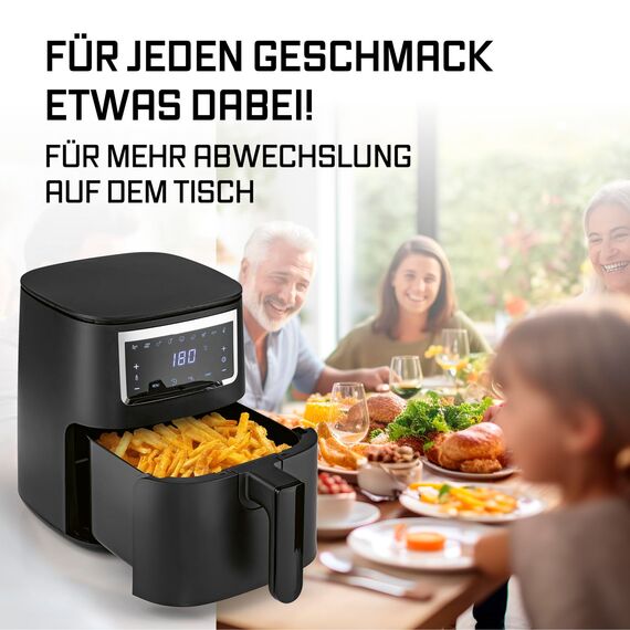 GOURMETmaxx Heißluftfritteuse 4 L Airfryer | Fritteuse mit Touchscreen, 9 Funktionen & 8 Programmen | Minibackofen – fast ohne Öl braten | Airfryer Zubehör spülmaschinengeeignet