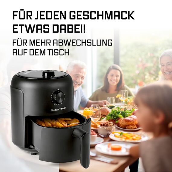 GOURMETmaxx Heißluftfritteuse | 2,3L Airfryer mit Timer, Touchscreen | Fritteuse mit 8 Funktionen & 7 Programmen | Energiesparend frittieren, nahezu ohne Öl | Minibackofen - 1000 W