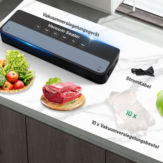 Raycial Vakuumierer, Vakuumiergerät mit Vakuumierbeuteln, All-in-1 Vakuumierer für Trockene, Feuchte, Frische, Folienschweißgerät für Lebensmittel, Kompaktes, Vollautomatisches Versiegelungsgerät