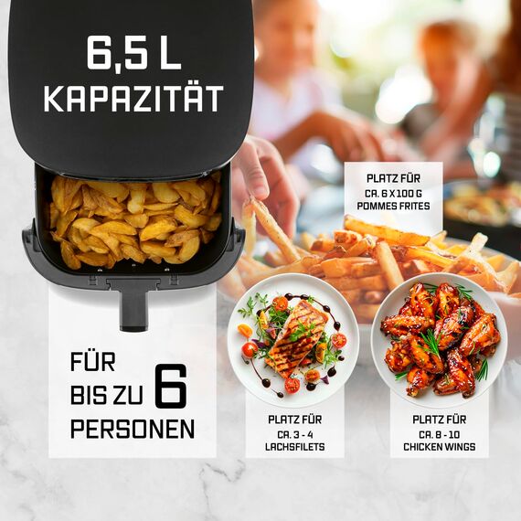 GOURMETmaxx Heißluftfritteuse 6,5 L Airfryer | Fritteuse mit Touchscreen, 9 Funktionen, 11 Programme | Minibackofen – fast ohne Öl braten | Airfryer Zubehör spülmaschinengeeignet
