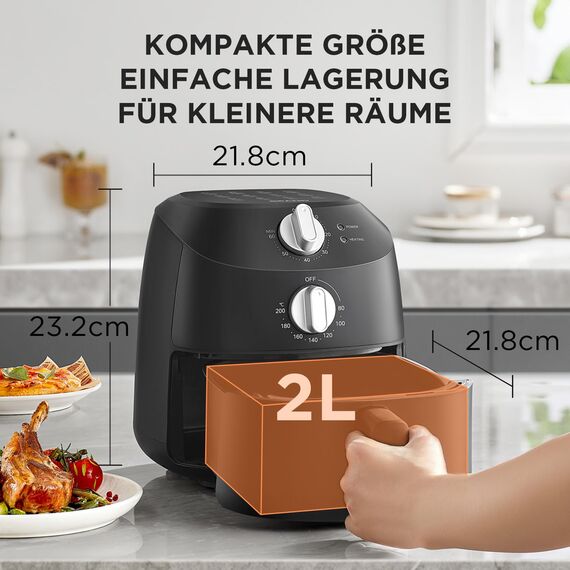 Midea Heißluftfritteuse 2L,1150W Airfryer, Frittieren ohne Öl, Heißluft Fritteusen, Automatische Abschaltfunktion, ölfrei, Leicht zu reinigen, BPA-frei, Schwarz
