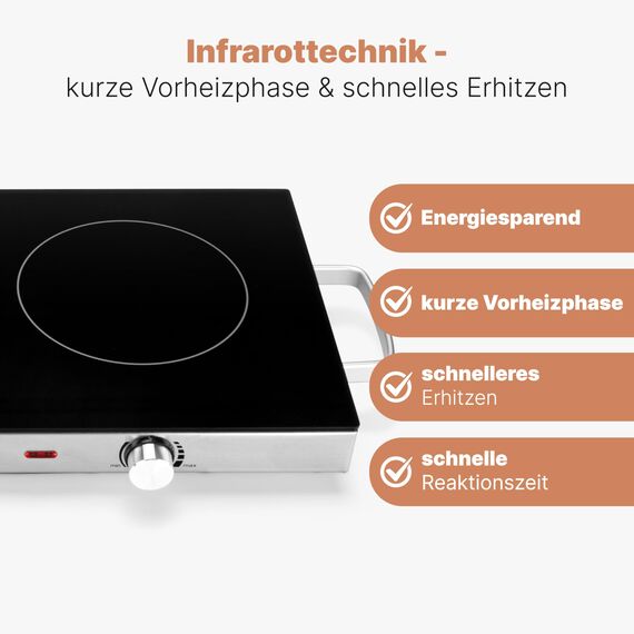 ProfiCook® Infrarot-Doppelkochplatte | Energiesparende Herdplatte mit zwei Feldern | Kochfeld aus kratzfester Glaskeramik | Kochplatte für alle Topfarten | Doppelkochplatte 2800 W | PC-DKP 1211