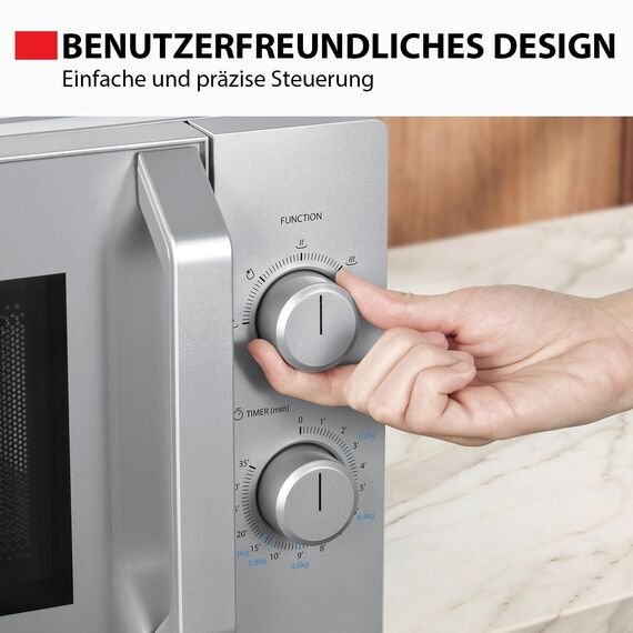 Toshiba Solo-Mikrowelle 20L MW2-MM20PE(SL), Freistehende Mikrowelle, 700W, 5 Leistungsstufen mit praktischer Auftaufunktion, LED-Beleuchtung im Innenraum, Silber