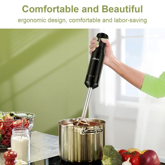Stabmixer, Wancle pürierstab 600W Elektrischer hand blender Rührstab mit Turbo für die Zubereitung von Babynahrung, Salaten, Suppen und Gemüs (Black)