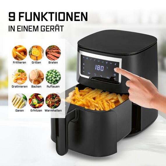 GOURMETmaxx Heißluftfritteuse 4 L Airfryer | Fritteuse mit Touchscreen, 9 Funktionen & 8 Programmen | Minibackofen – fast ohne Öl braten | Airfryer Zubehör spülmaschinengeeignet