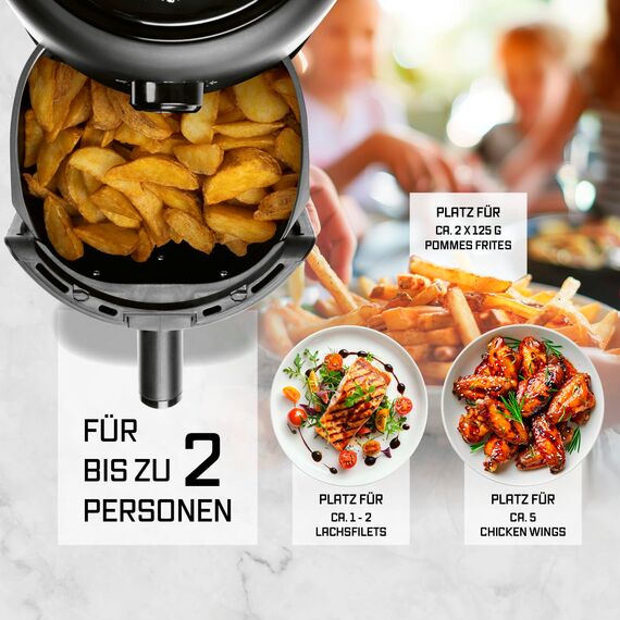 GOURMETmaxx Heißluftfritteuse | 2,3L Airfryer mit Timer, Touchscreen | Fritteuse mit 8 Funktionen & 7 Programmen | Energiesparend frittieren, nahezu ohne Öl | Minibackofen - 1000 W