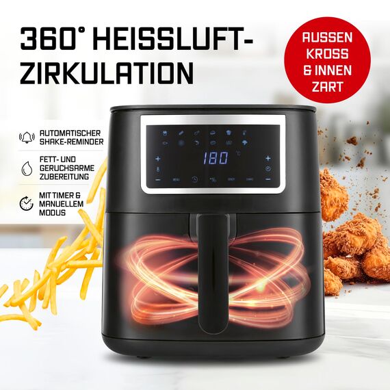 GOURMETmaxx Heißluftfritteuse 6,5 L Airfryer | Fritteuse mit Touchscreen, 9 Funktionen, 11 Programme | Minibackofen – fast ohne Öl braten | Airfryer Zubehör spülmaschinengeeignet