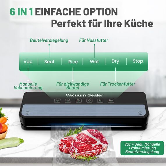Raycial Vakuumierer, Vakuumiergerät mit Vakuumierbeuteln, All-in-1 Vakuumierer für Trockene, Feuchte, Frische, Folienschweißgerät für Lebensmittel, Kompaktes, Vollautomatisches Versiegelungsgerät