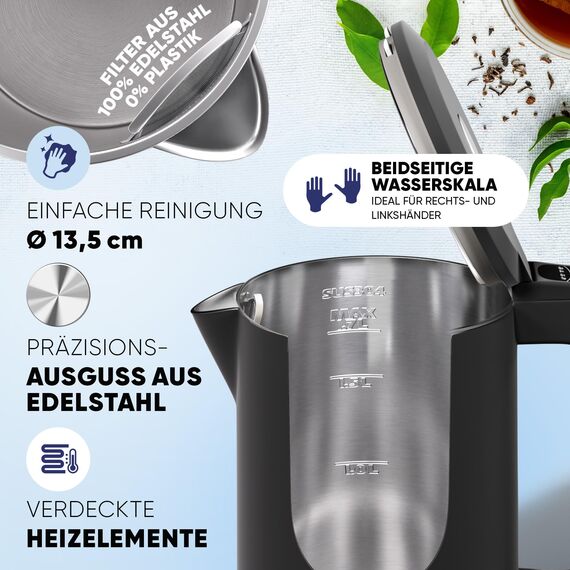 Stillstern Wasserkocher mit Temperatureinstellung [1,7L, 2200W, 40-55-70-85-100°C], 12h Warmhalten, Wasserkocher Edelstahl mit Präzisionsausguss, Schnelles Aufheizen, Teekocher Camping, Matt Finishing