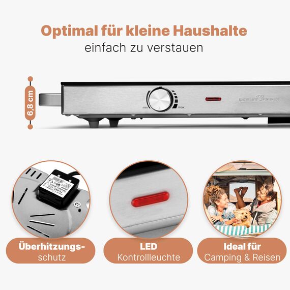 ProfiCook® Infrarot-Doppelkochplatte | Energiesparende Herdplatte mit zwei Feldern | Kochfeld aus kratzfester Glaskeramik | Kochplatte für alle Topfarten | Doppelkochplatte 2800 W | PC-DKP 1211